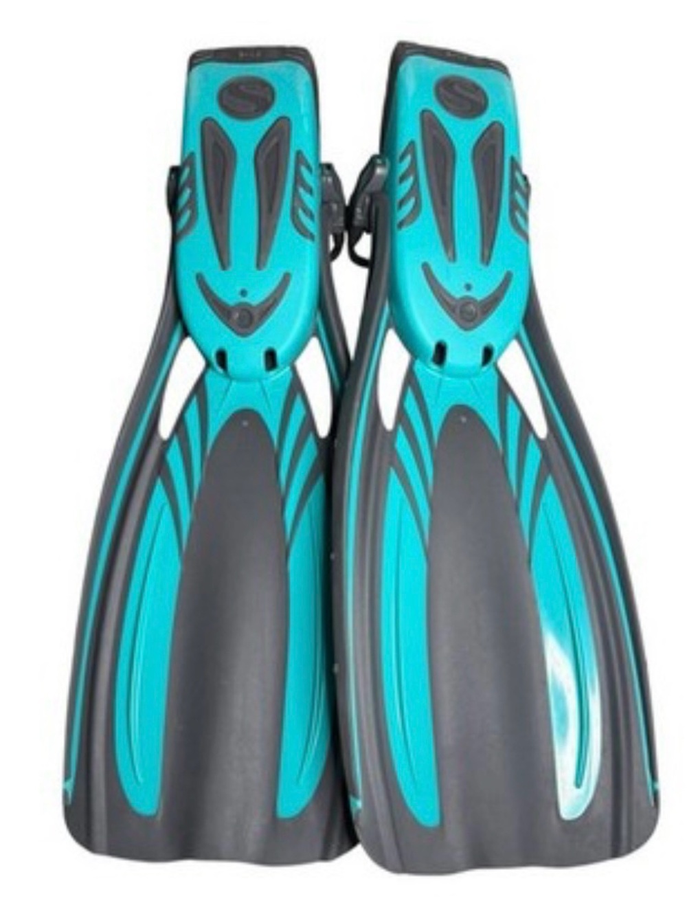 Sherwood Scuba Elite Open Heel diving fins in teal and gray